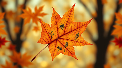 Obraz premium Autumn Leaf Collage Hand-Drawn Botanical Icons on Layered Background