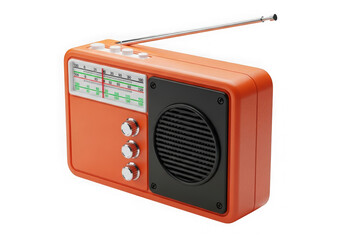 Vintage orange portable radio isolated on transparent background