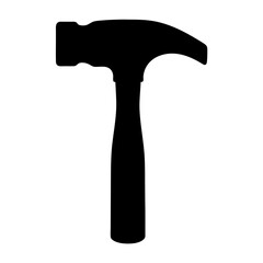 A black silhouette of a claw hammer set against a white background