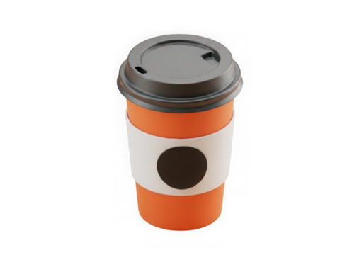 Orange coffee cup with white sleeve isolated on transparent background