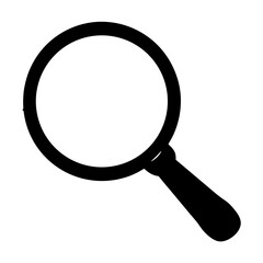 A minimalist black and white magnifying glass icon for search or investigation
