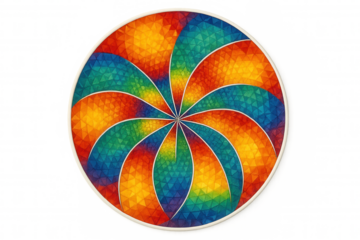 Rainbow gradient spiraling in circular pattern, generating psychedelic visual effect with transparent background, ideal for graphic design projects