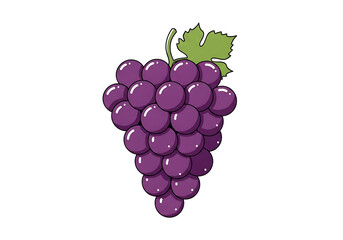 Vibrant purple grapes, stylized in a cartoonish manner, are displayed against a stark black backdrop.