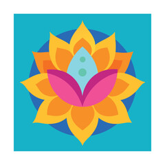 Vibrant Orange and Pink Lotus Flower on Blue geometric