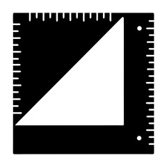 High contrast image of a right triangle ruler with measurement markings