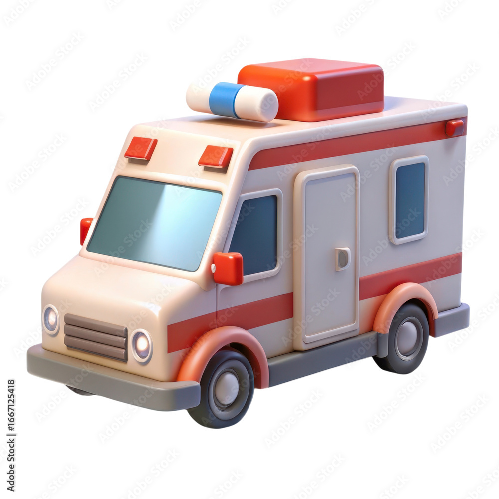 Poster charming voxel art ambulance 3d model with blocky style and emergency lights