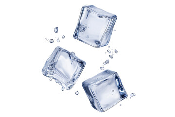 Floating ice cubes PNG isolated on transparent background. Fresh ice cubes floating with transparency.