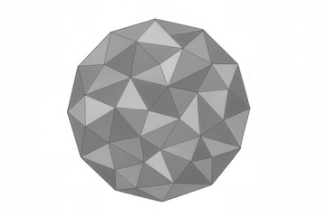 Gray polygonal sphere rotating on transparent background, ideal for technology, design, and futuristic projects