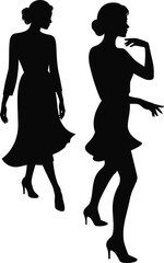 Elegant women silhouettes in fashionable dresses, stylish poses, feminine beauty, high heels, graceful walking, artistic design, fashion, glamour, elegance, modern