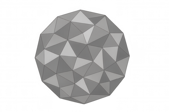 Gray polygonal sphere rotating on transparent background, ideal for technology, design, and futuristic projects