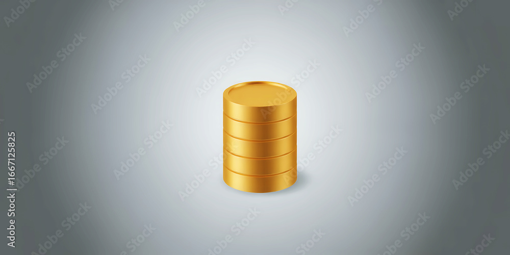 Poster a stack of gold coins centered on a gradient gray background in a simple illustration