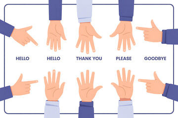 Friendly hand gestures guide for diverse learners, expressing gratitude and greetings, perfect for inclusive communication resources and welcoming environments