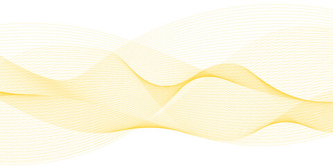 Golden and white wavy curve line with digital future technology concept background. Line art striped graphic template, banner background. Vector illustration.	