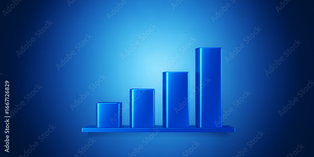 Poster a blue bar graph showing upward trend against a gradient blue background image view
