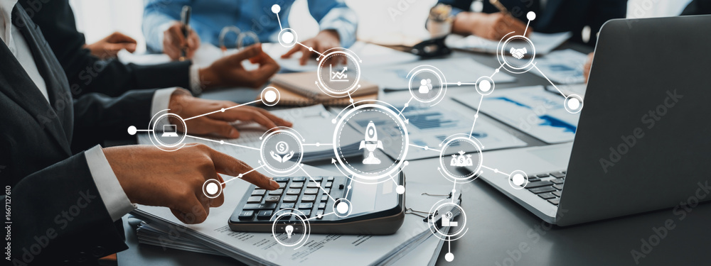 Poster this image captures a business meeting atmosphere, showcasing teamwork and strategy formulation with