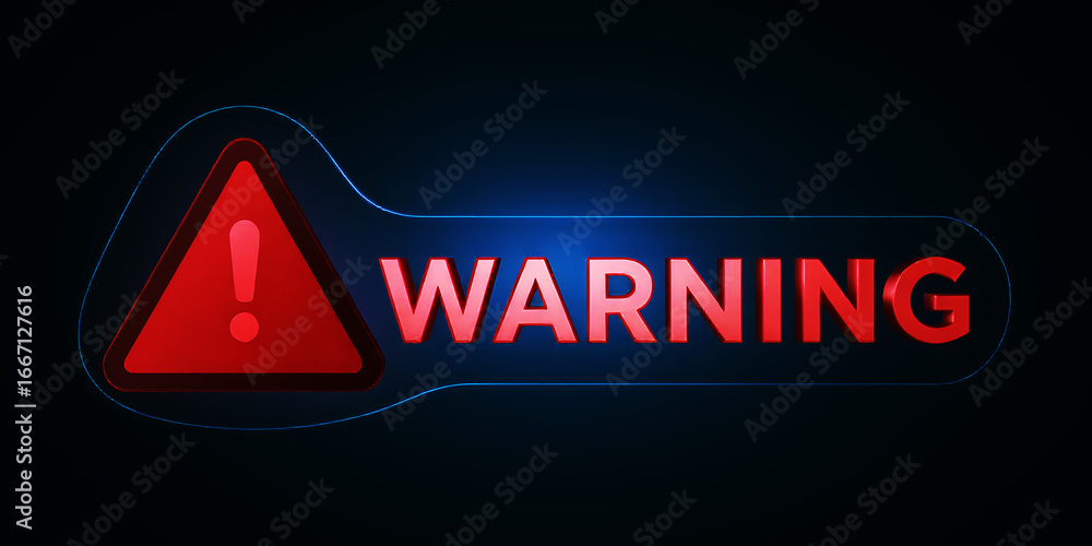Aufkleber a red warning sign with an exclamation point and the word warning on a dark background