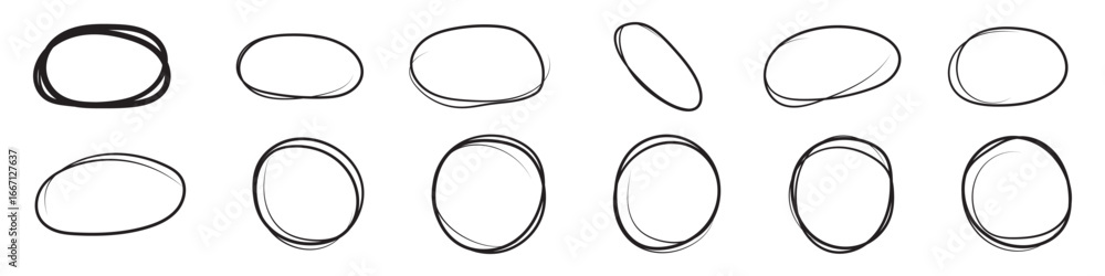 Poster set of red hand drawn elements for selecting text, sketch oval. vector illustration