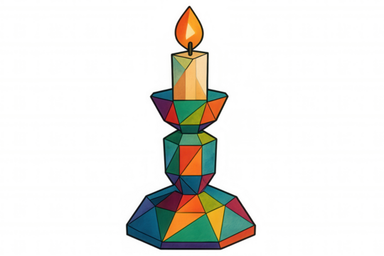 Vibrant crystal candlestick supporting glowing candle, transparent backdrop highlighting elegant lighting element for decorative and inspirational design compositions