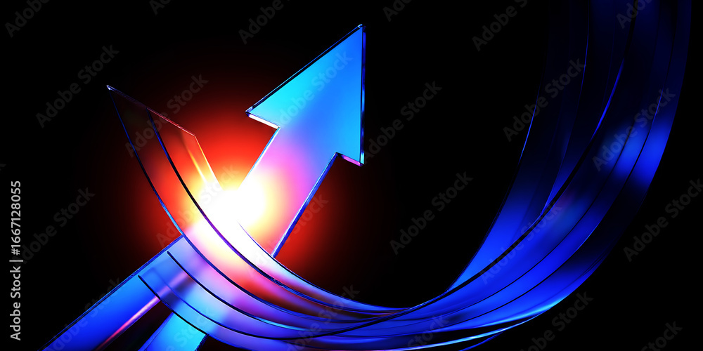 Poster abstract image featuring a blue arrow pointing upwards with a red and white glow effect