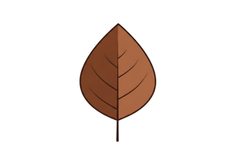 A simple, stylized illustration of a brown leaf against a dark background displays autumnal tones.