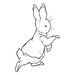 Peter Rabbit in line art style, vintage illustration children's book character for design and printing.