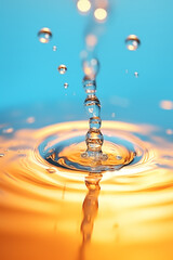 Water droplets create ripples in vibrant colors at a close-up view during a calm moment