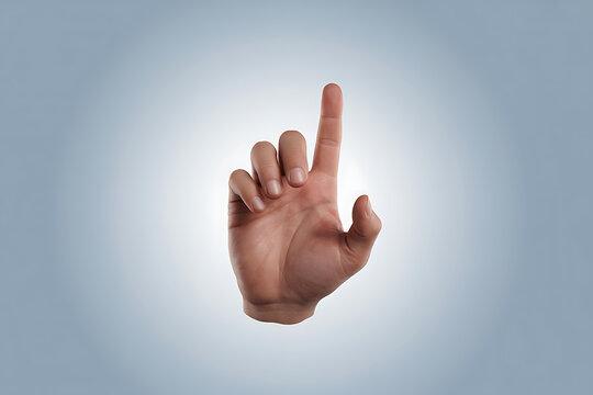 Clicking hand gesture with index finger extended suggests selection, interaction, or decision-making in modern technology and interface designs