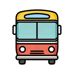 Simplified front-facing bus symbol featuring window, lights, and curved roof, isolated on transparent background.
