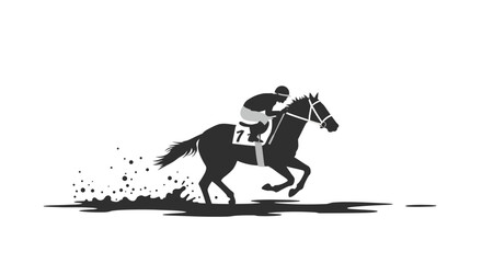Horse Racing with Jockey Silhouette Number Seven on Saddle Pad Black and White Silhouette