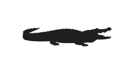 Menacing Alligator with Open Mouth in Black Silhouette Style silhouette