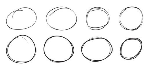 Set of red hand drawn scribble circles
