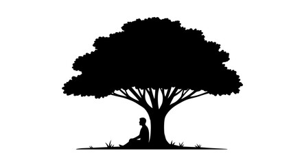 Man Sitting Under a Tree Silhouette Contemplating Life s Journey in Nature s Embrace silhouette