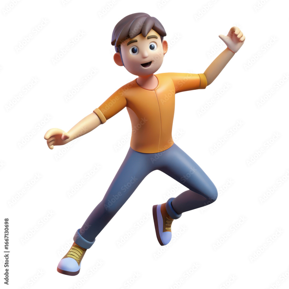 Poster expressive 3d character animation 3d model of a young man in dynamic pose for games