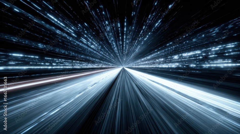Poster bright streaks of light radiate outward in a dynamic display, creating an illusion of rapid movement