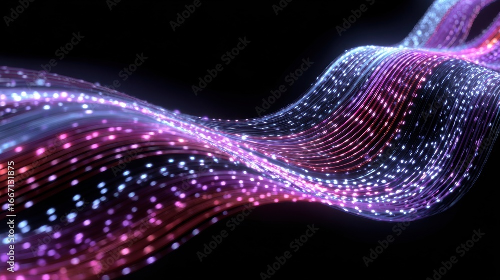 Poster colorful waves of light ripple through a dark background, showcasing a dynamic flow of vibrant color