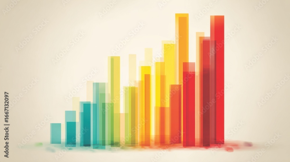 Poster A vibrant bar graph with varying colors illustrates multiple data points, depicting growth trends. This visual aids in business analysis and decision-making.