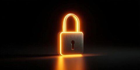 Glowing Pixel Lock Icon on Dark Background for Digital Security