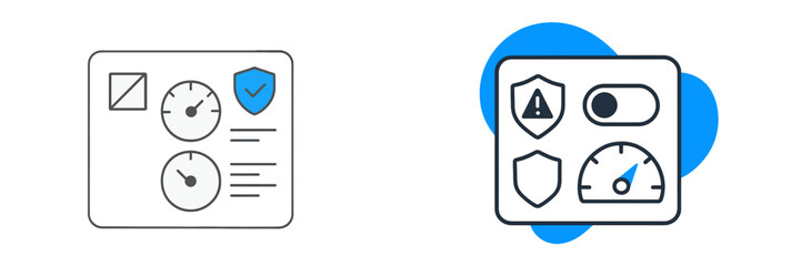 Dashboard Gauges and Security Icons, Minimalist flat design