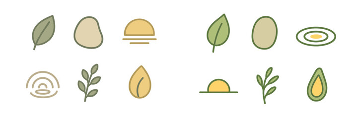 Natural Elements Set, Minimalist flat design, isolated on white