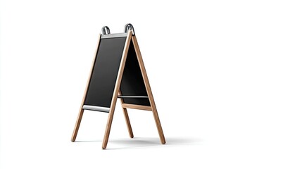 A wooden sidewalk menu board with a black chalkboard surface.