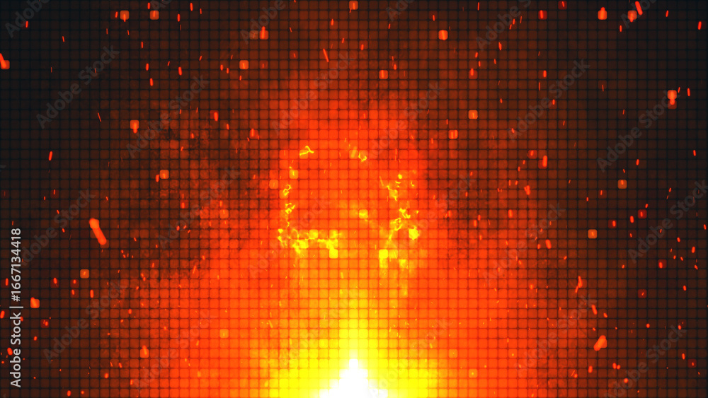 Poster a dynamic, intense and powerful abstract fire explosion featuring fiery orange tones on an intricate