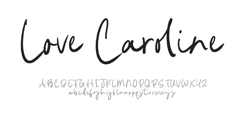 Love Caroline, Hand drawn vector alphabet. Modern monoline signature script font. Elegant Signature Font. Best Alphabet Beautiful Calligraphy Signature Font lettering
