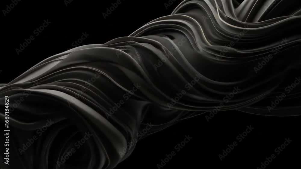 Aufkleber a dark abstract shape with flowing lines and curves against a stark black background in a digital re