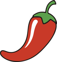 A red chili pepper illustration with a green stem, isolated on a white background.