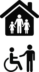 Social Care Icons for Family Home and Disability Support.
