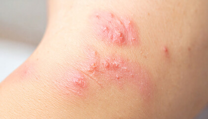Fototapeta premium Skin Allergy Rash Dermatitis Texture Close-Up Background, Detailed Skin Irritation Surface, High-Resolution Dermatology Texture, Medical and Healthcare Visual for Research and Education