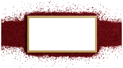 Golden Frame with Red Glitter Splatter rectangle border isolated on a transparent background