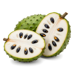 Soursop fruit half with seeds isolated on transparent background