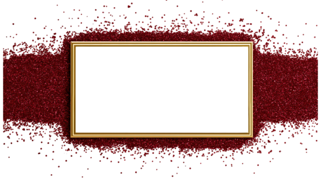 Golden Frame with Red Glitter Splatter rectangle border isolated on a transparent background
