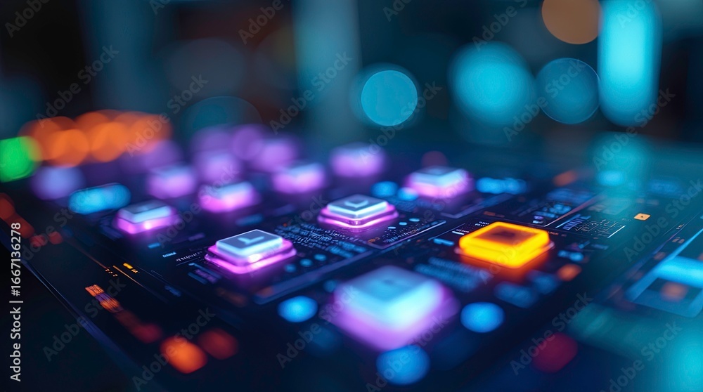 Aufkleber 3d rendering glowing colorful arcade game buttons